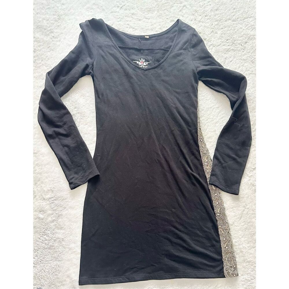 Twisted heart black long sleeve embellished top size XS
